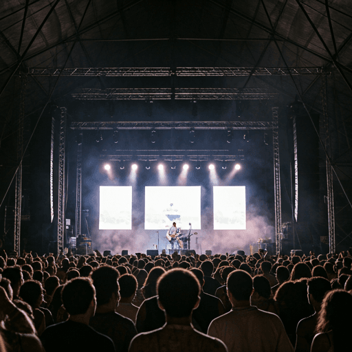 Crowd enjoying live music at Afro Nation festival stage with lights